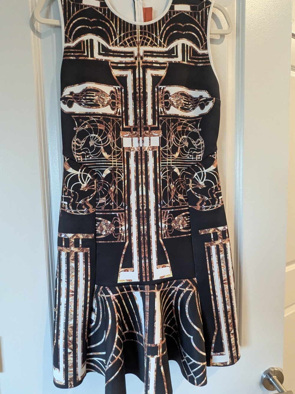 Clover Canyon Black Dress with Rose Gold Geometric Print
